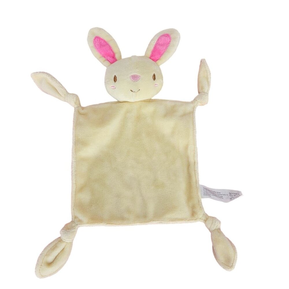Barrons Hello Bunny Rabbit Lovey Rattle Security‎ Blanket Knotted Corners Plush